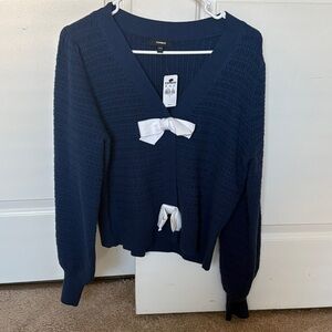 Express Navy Cardigan with White Bows